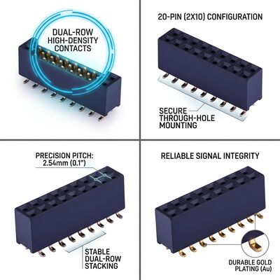SMT 표면 실장 1.27MM 피치 암 헤더 커넥터 듀얼 로우 골드 플래시 PA6T PCB 조립