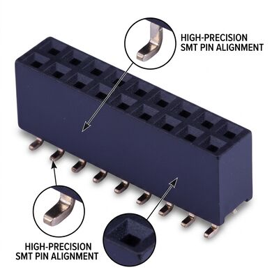 SMT 표면 실장 1.27MM 피치 암 헤더 커넥터 듀얼 로우 골드 플래시 PA6T PCB 조립