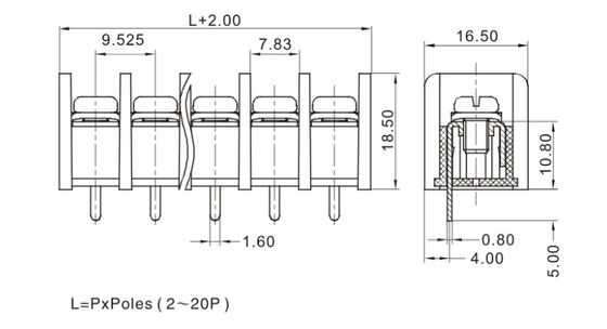 UL 검증된 장벽 터미널 블록 커넥터 안전 기기 연결 유선 사용 된 9.52mm Pitch