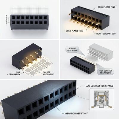 2.54MM 듀얼 로우 암 커넥터 골드 플래시 PA6T 극성 키 PCB 스루홀