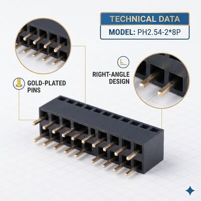 듀얼 라이 2.54MM 직각 여성 헤더 커넥터 04P-80P 골드 플래시 PA6T PCB 구멍을 통해